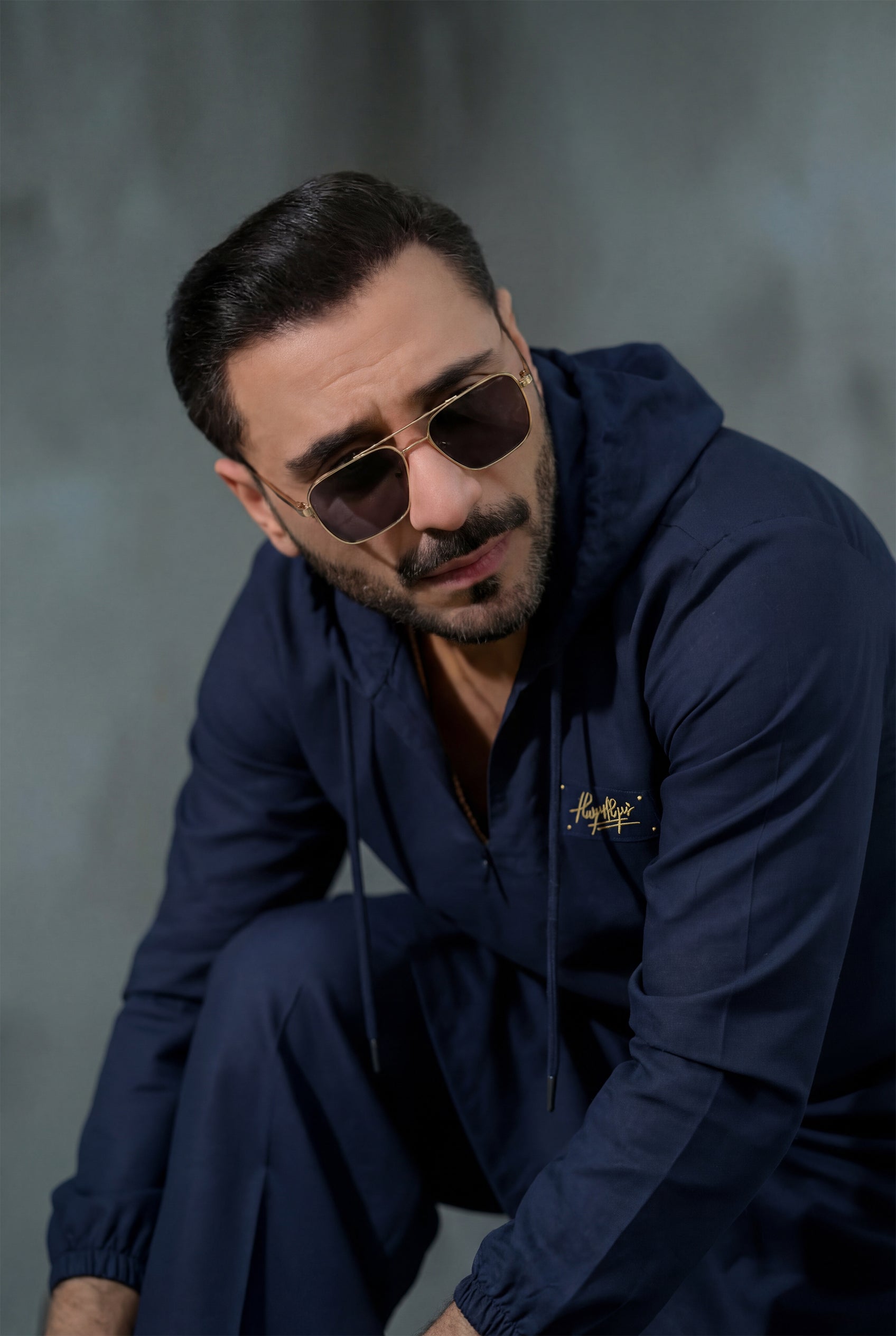 BLUE LINEN HOODED KURTA PAJAMA Clothing Humayunalamgir