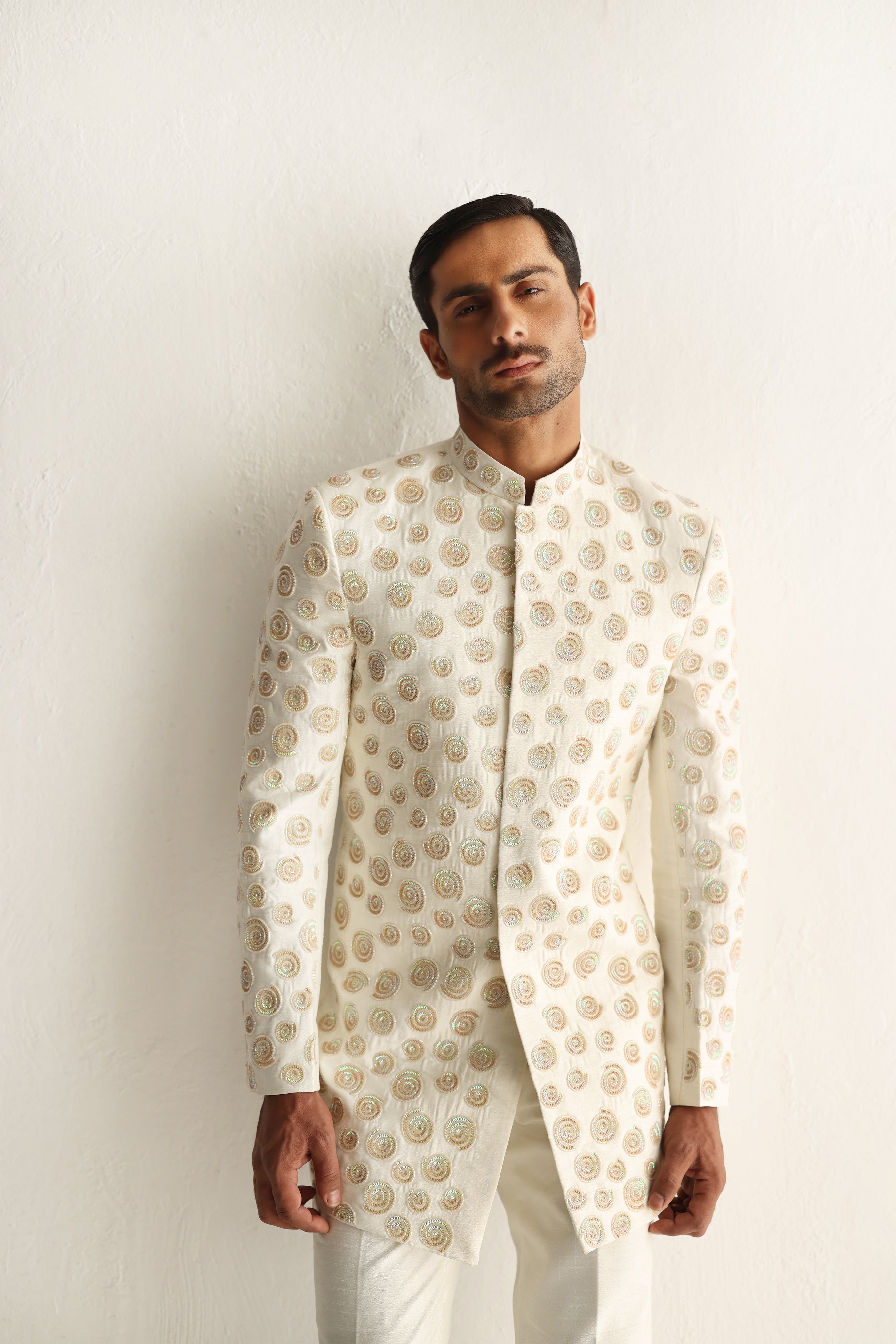 IVORY RAW SILK PRINCE SUIT Humayunalamgir