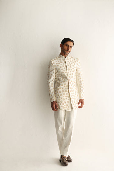 IVORY RAW SILK PRINCE SUIT Humayunalamgir
