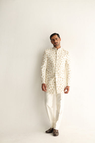 IVORY RAW SILK PRINCE SUIT Humayunalamgir