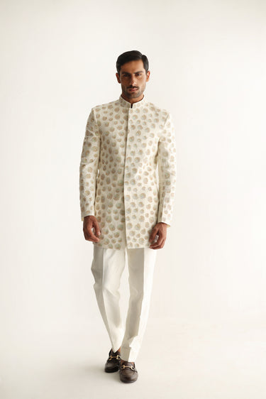 IVORY RAW SILK PRINCE SUIT Humayunalamgir
