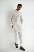WHITE EMBROIDERED KURTA PAJAMA Humayunalamgir