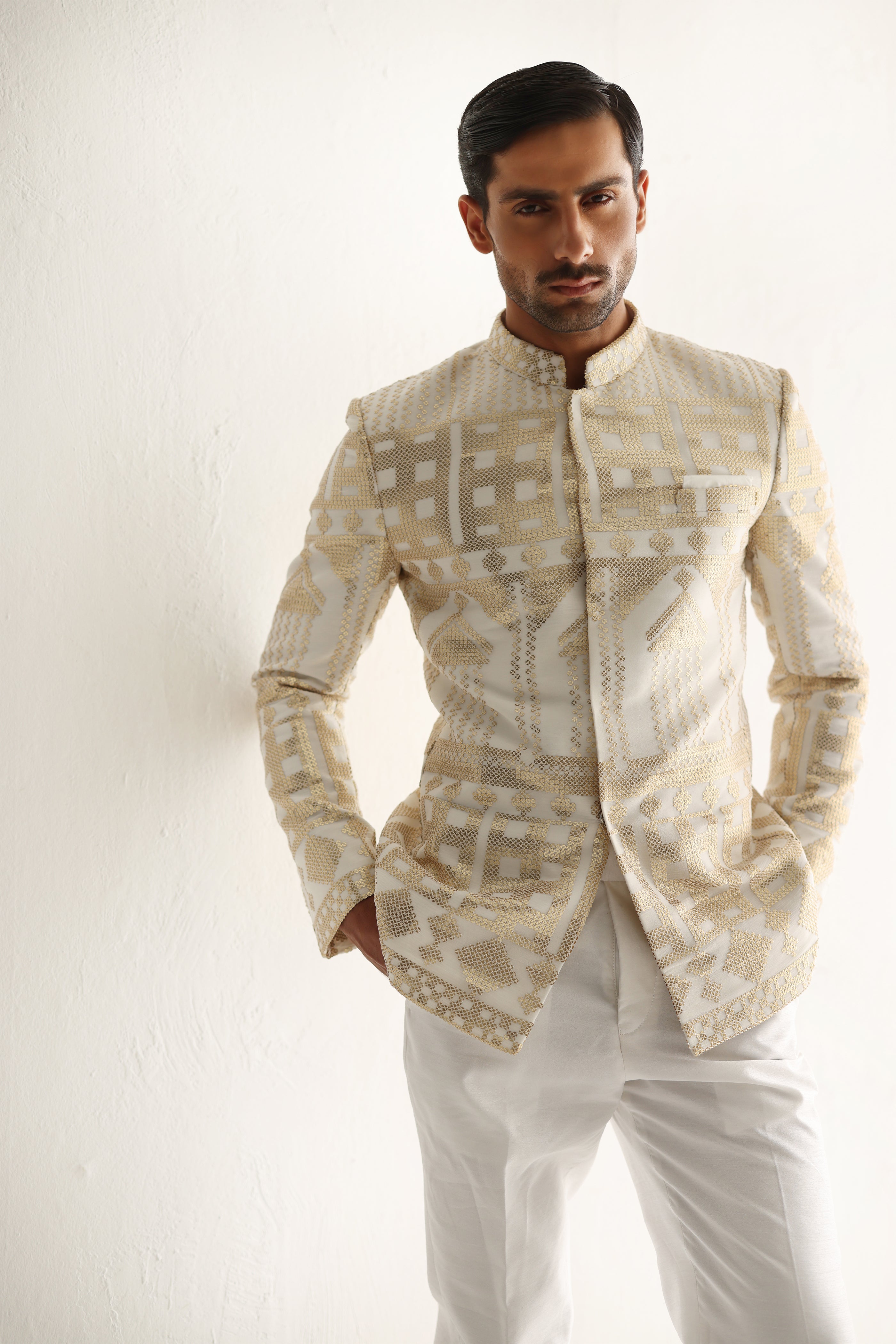 WHITE GOLDEN SEQUENCE PRINCE SUIT Humayunalamgir