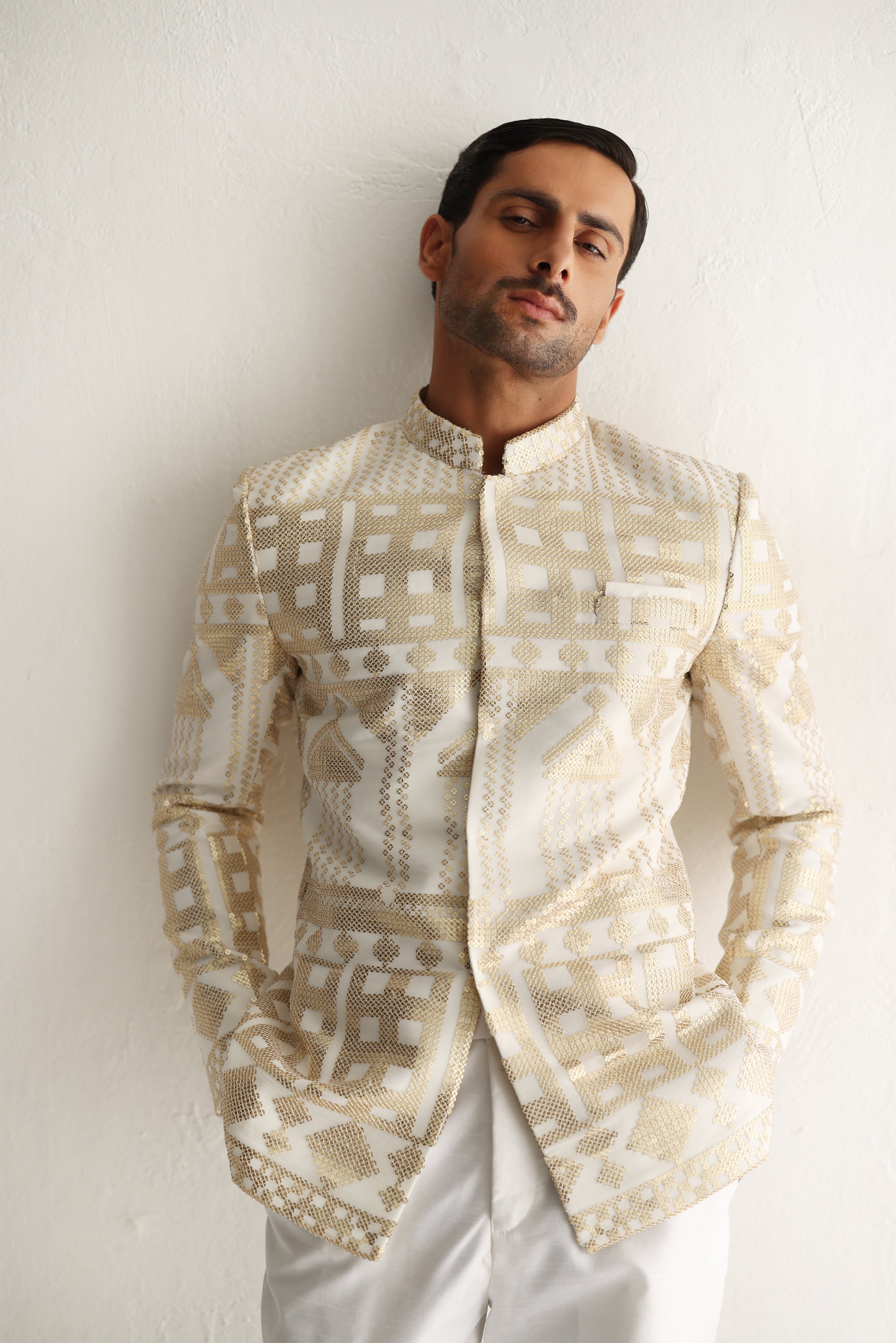 WHITE GOLDEN SEQUENCE PRINCE SUIT Humayunalamgir