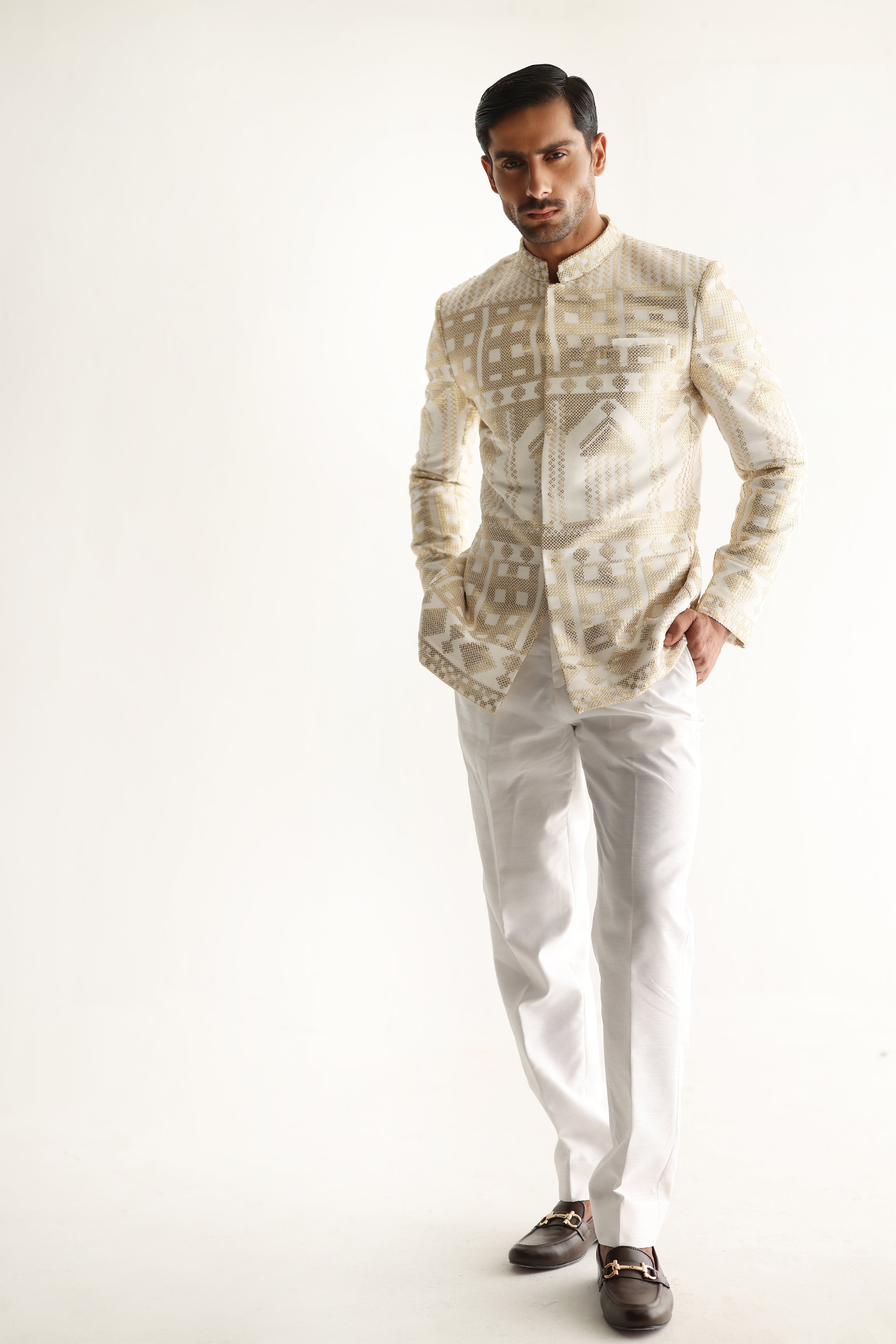 WHITE GOLDEN SEQUENCE PRINCE SUIT Humayunalamgir