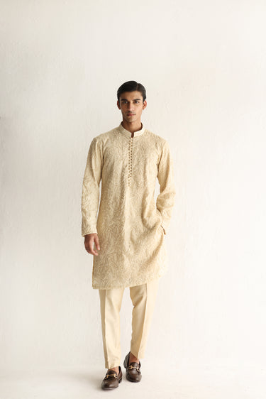 Beige Embroidered Embellish Full Hand Work Kurta Pajama