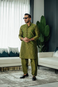 Olive Green Mirror Embossed Kurta Shalwar HumayunAlamgir