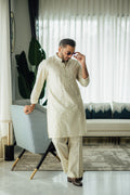 Ivory Mirror Embossed Kurta Pajama HumayunAlamgir