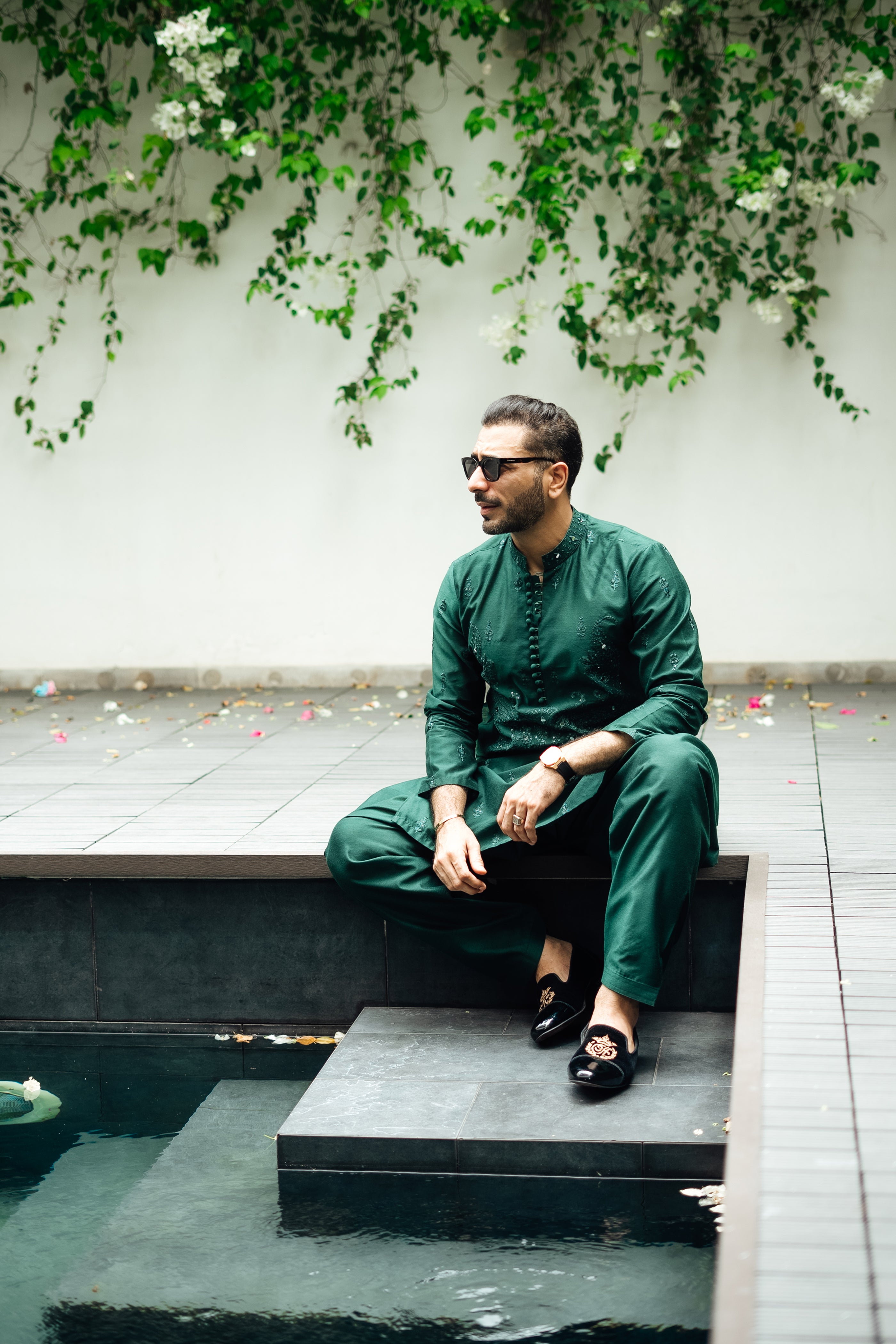 Bottle Green Mirror Embossed Kurta Shalwar HumayunAlamgir