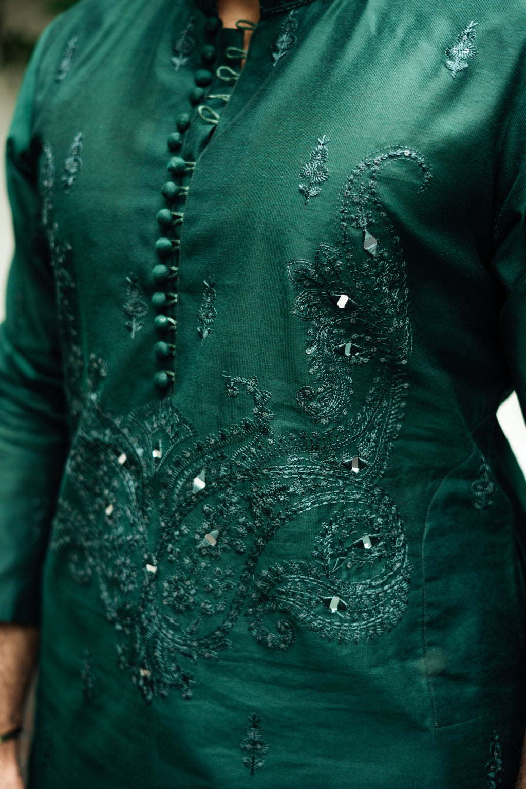 Bottle Green Mirror Embossed Kurta Shalwar HumayunAlamgir