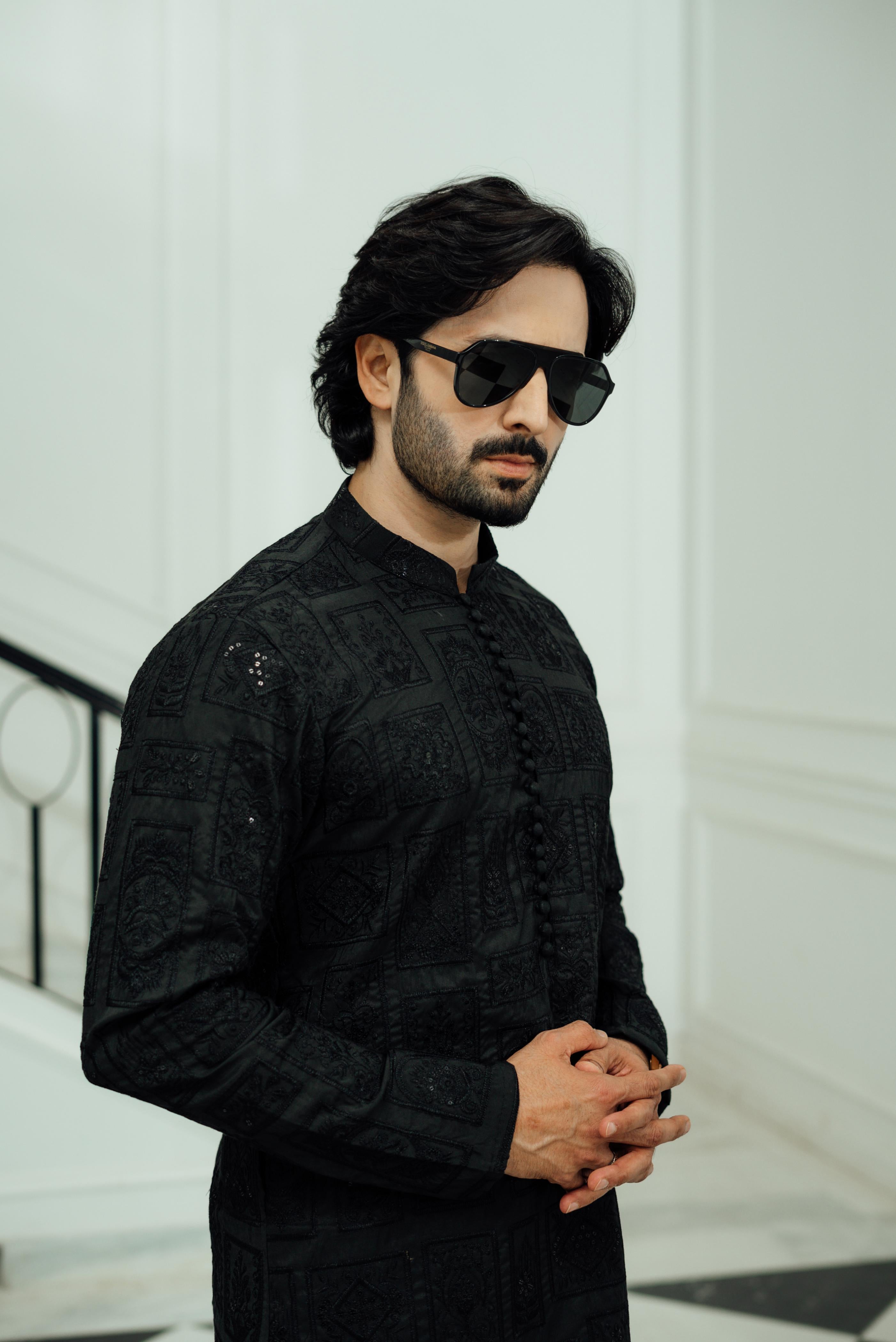 "SHAH" BLACK KURTA PAJAMA Humayun Alamgir