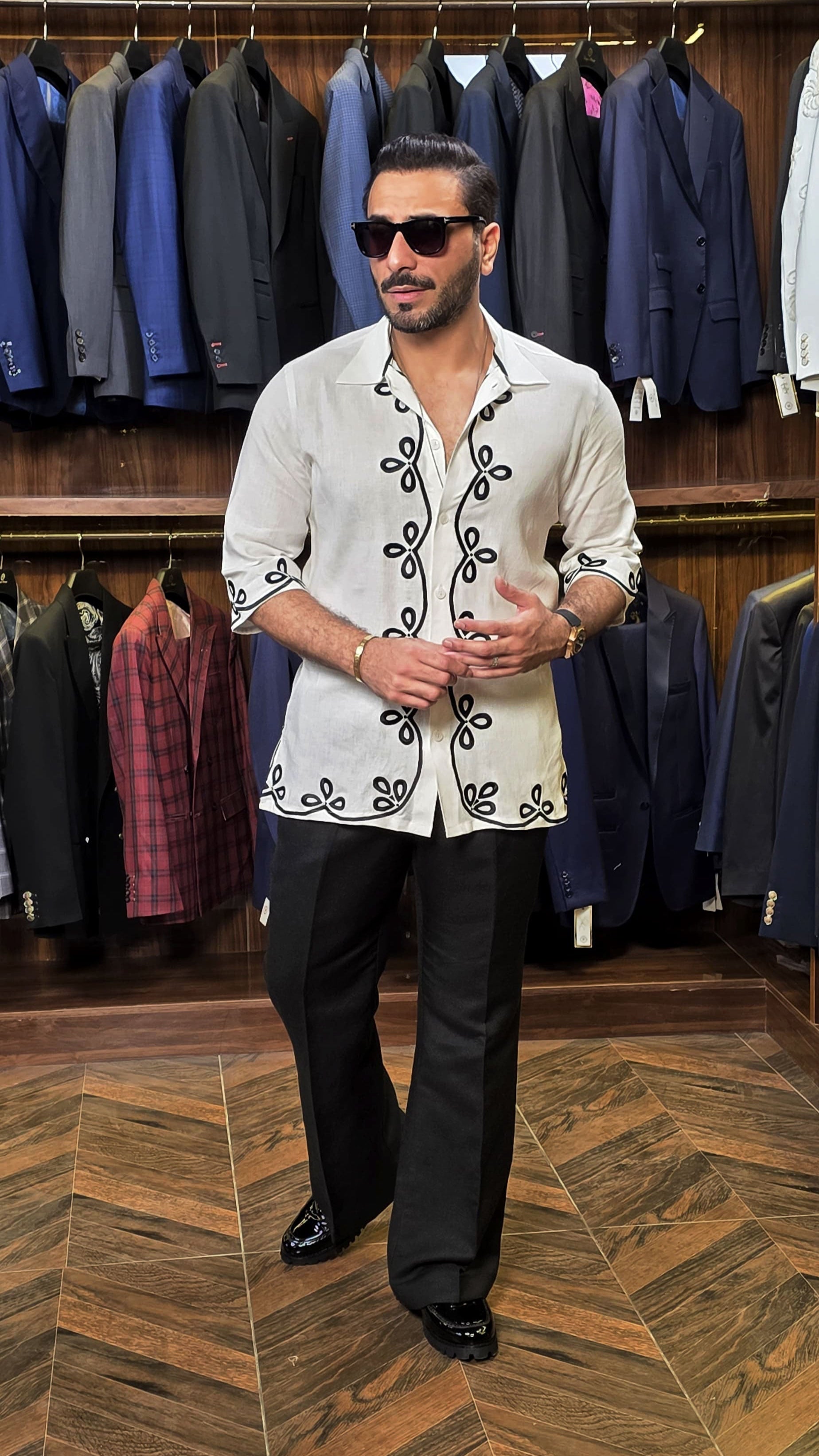 White and Black Embriodery Shirt Humayunalamgir