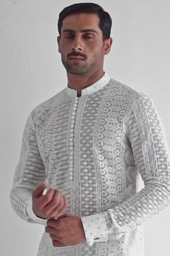 WHITE EMBROIDERED KURTA PAJAMA Humayunalamgir
