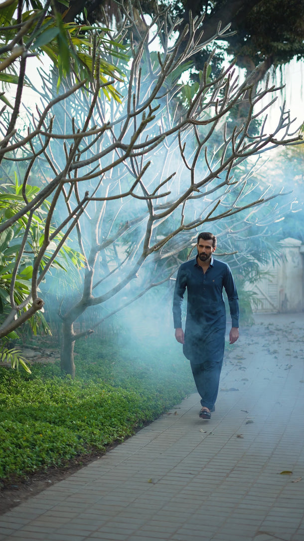 Teal blue wash n wear Shalwar Kameez Humayun Alamgir