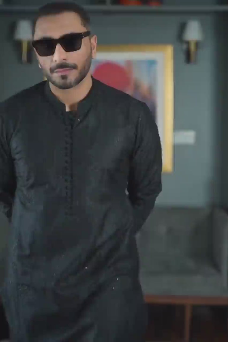-SHAHKAAR- BLACK KURTA PAJAMA Humayunalamgir