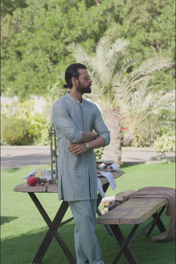 Mint Blue Deewan Kurta Pajama Clothing Humayunalamgir
