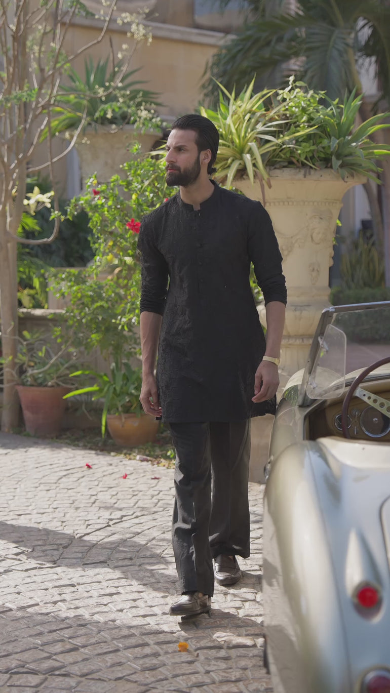 Black Phool Kaari Kurta Pajama Clothing Humayunalamgir