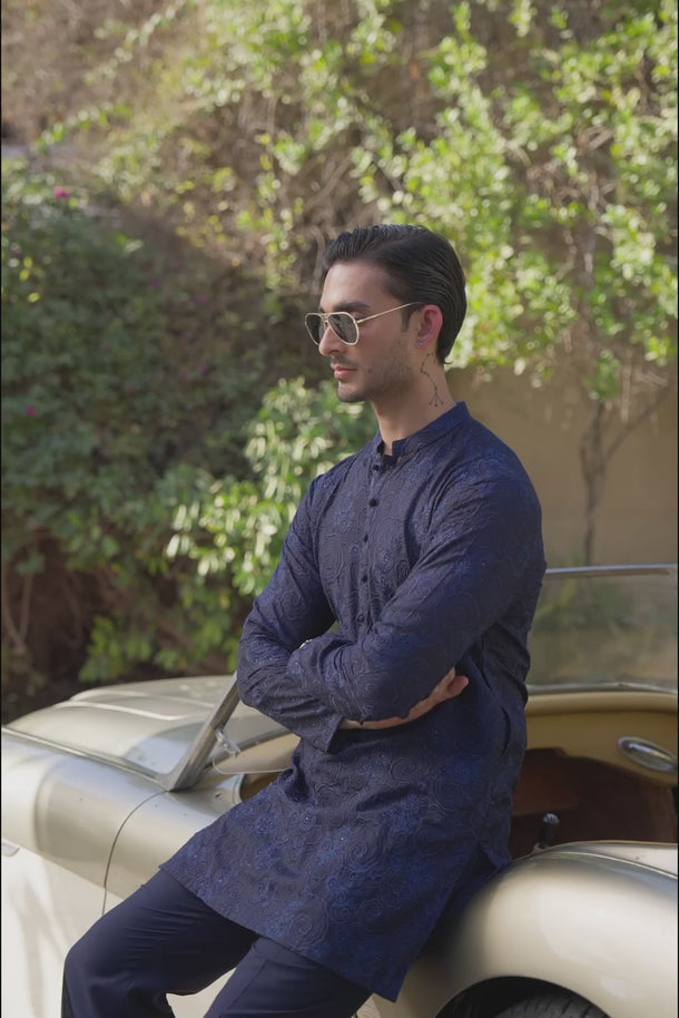 Blue Phool Kaari Kurta Pajama Clothing Humayunalamgir