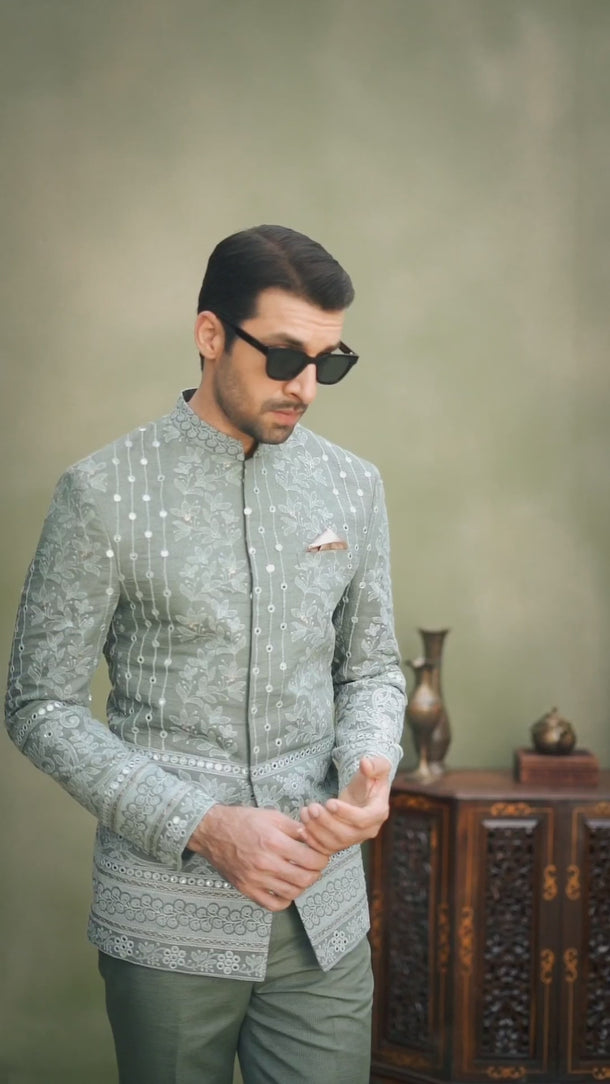 MINT GREEN EMBROIDED PRINCE SUIT humyaunalamgir