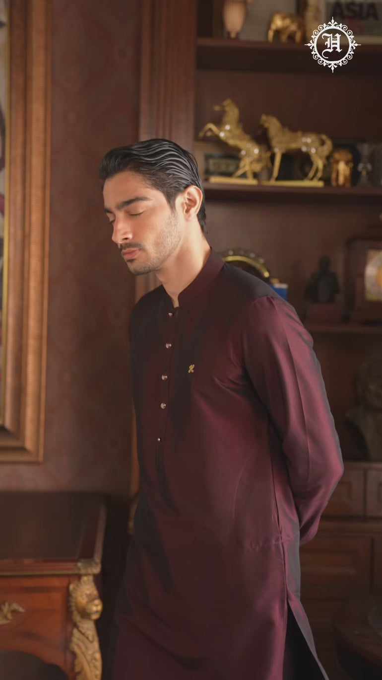 DARK MAROON TWO TONE WASH N WEAR KURTA PAJAMA Clothing Humayunalamgir