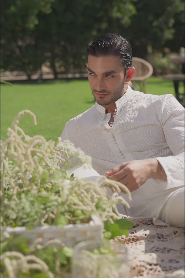 White Zardozi Kurta Pajama Clothing Humayunalamgir