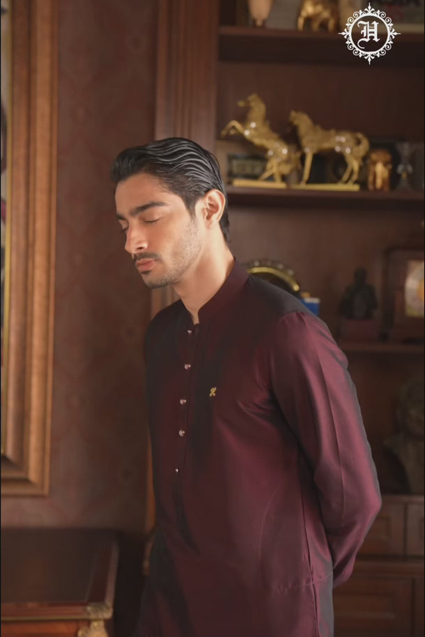 DARK MAROON TWO TONE WASH N WEAR KURTA PAJAMA Clothing Humayunalamgir