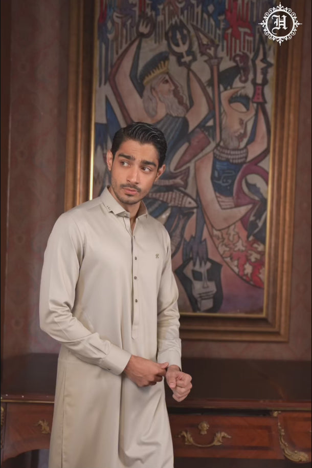 IVORY SELF TEXTURE WASH N WEAR SHALWAR KAMEEZ Clothing Humayunalamgir