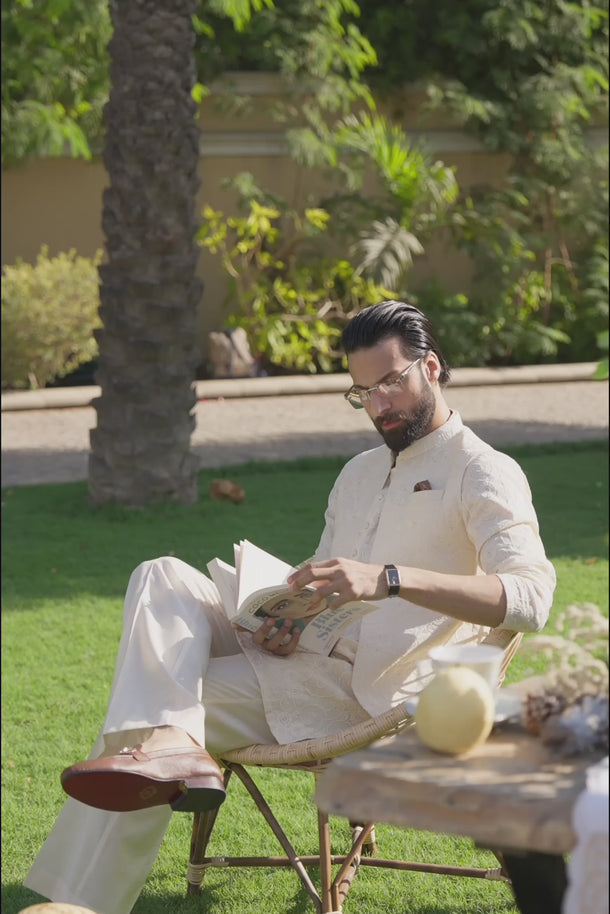 Beige Phool Kaari Kurta Pajama Clothing Humayunalamgir