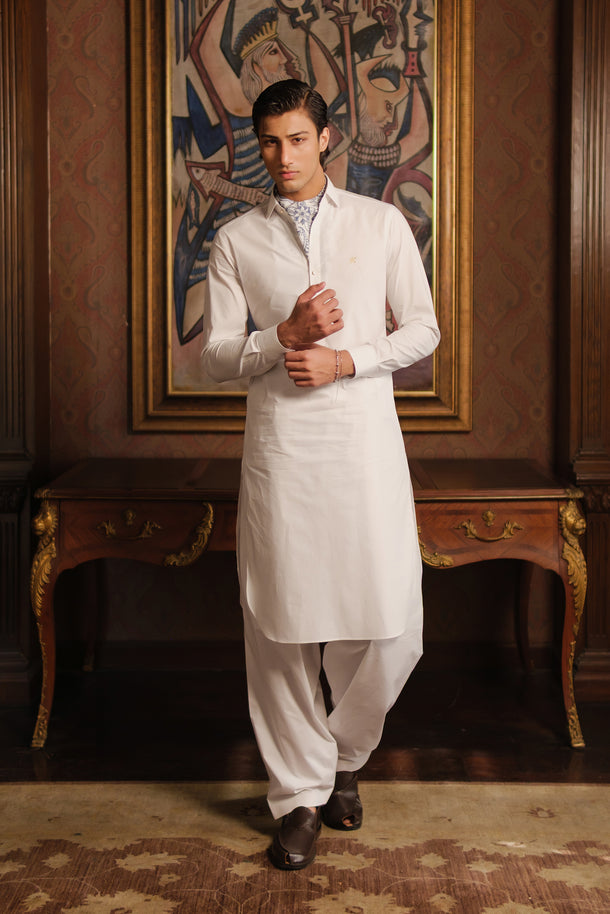 PEARL WHITE EGYPTIAN COTTON SHALWAR KAMEEZ Clothing Humayunalamgir