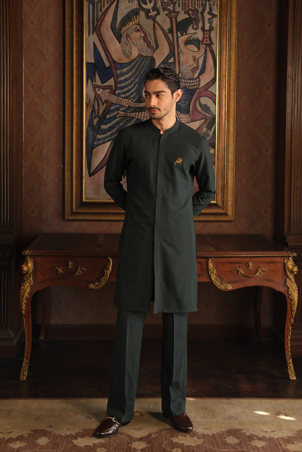 BOTTLE GREEN CHAMBRAY WASH N WEAR KURTA PAJAMA Clothing Humayunalamgir