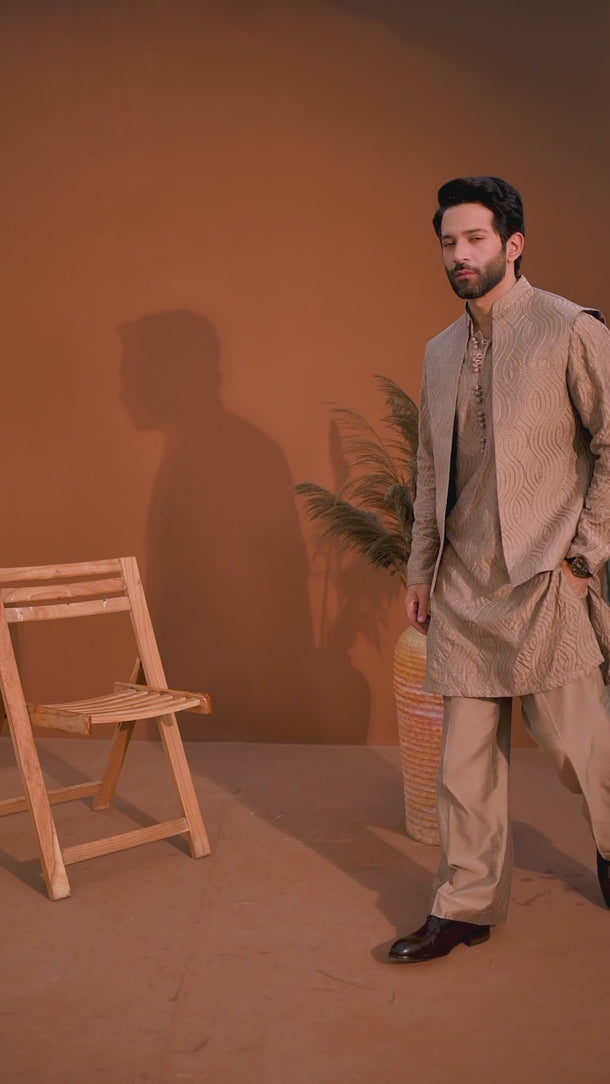 Light Brown Zardozi Waist Coat Clothing Humayunalamgir