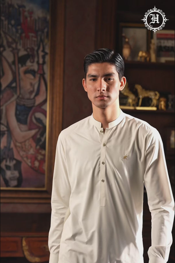 CREAM TOYOBO WASH N WEAR KURTA SHALWAR Clothing Humayunalamgir