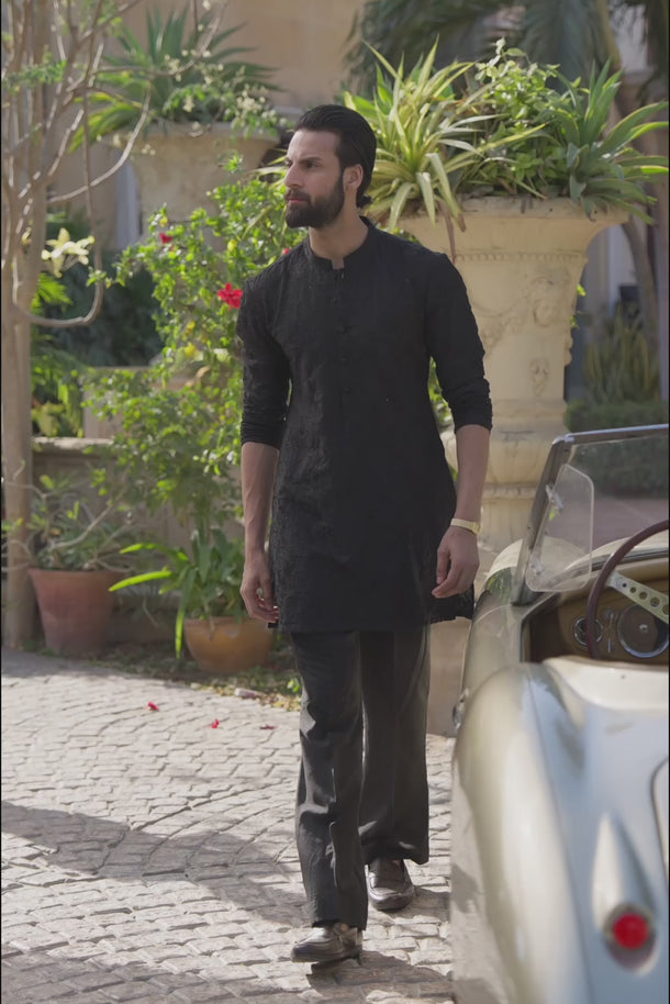 Black Phool Kaari Kurta Pajama Clothing Humayunalamgir