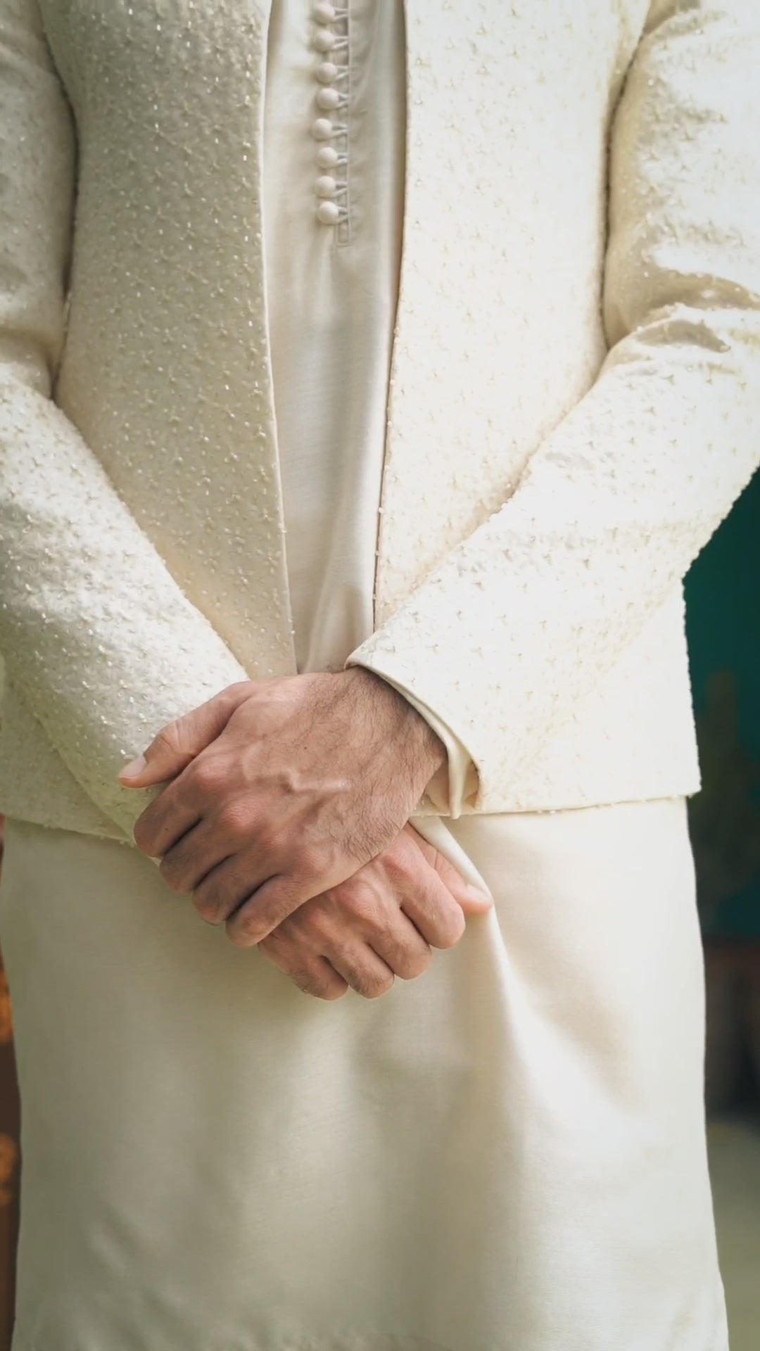 Ivory Self Handwork Cutdana Front Open Prince Coat humyaunalamgir