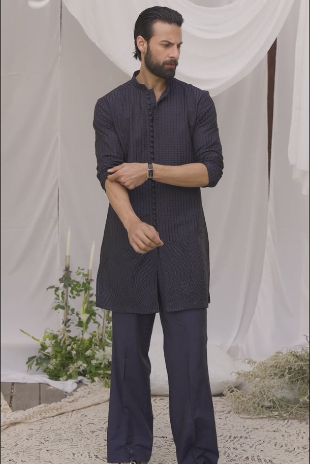 Navy Blue Zardozi Kurta Pajama Clothing Humayunalamgir