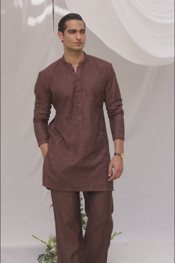 Brown Tarqee Kurta Pajama Clothing Humayunalamgir