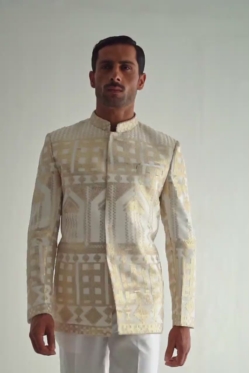 WHITE GOLDEN SEQUENCE PRINCE SUIT Humayunalamgir