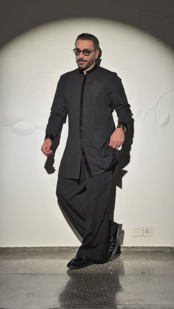 BLACK ARMANI KURTA FARSHI PAJAMA Humayunalamgir