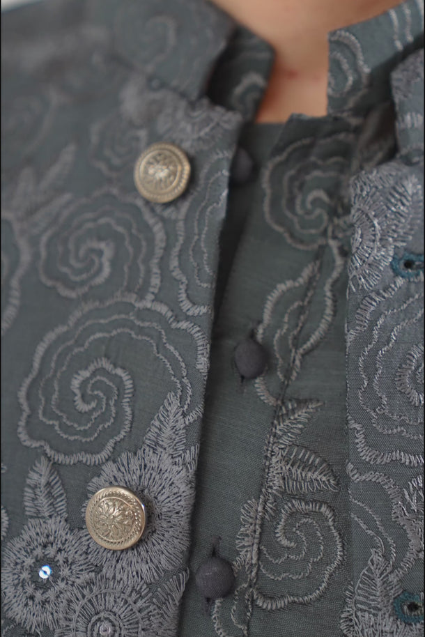 Charcoal Grey Phool Kaari Kurta Pajama Clothing Humayunalamgir