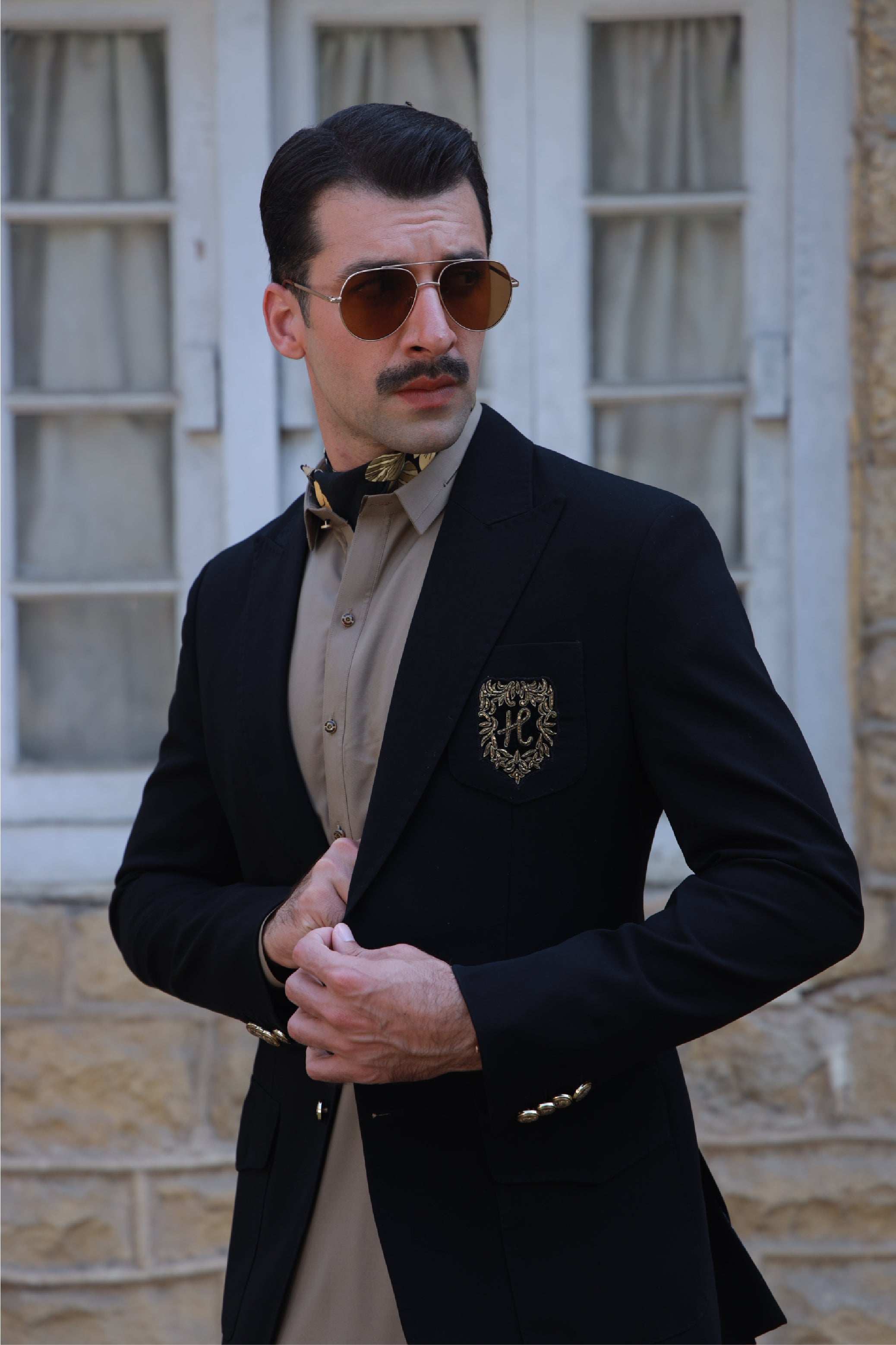 BLACK ARMANI BREASTED BLAZER Humayunalamgir