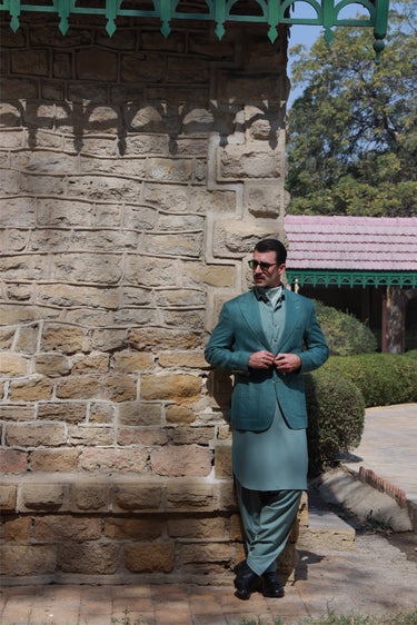 GREEN LINEN BLAZER Humayunalamgir