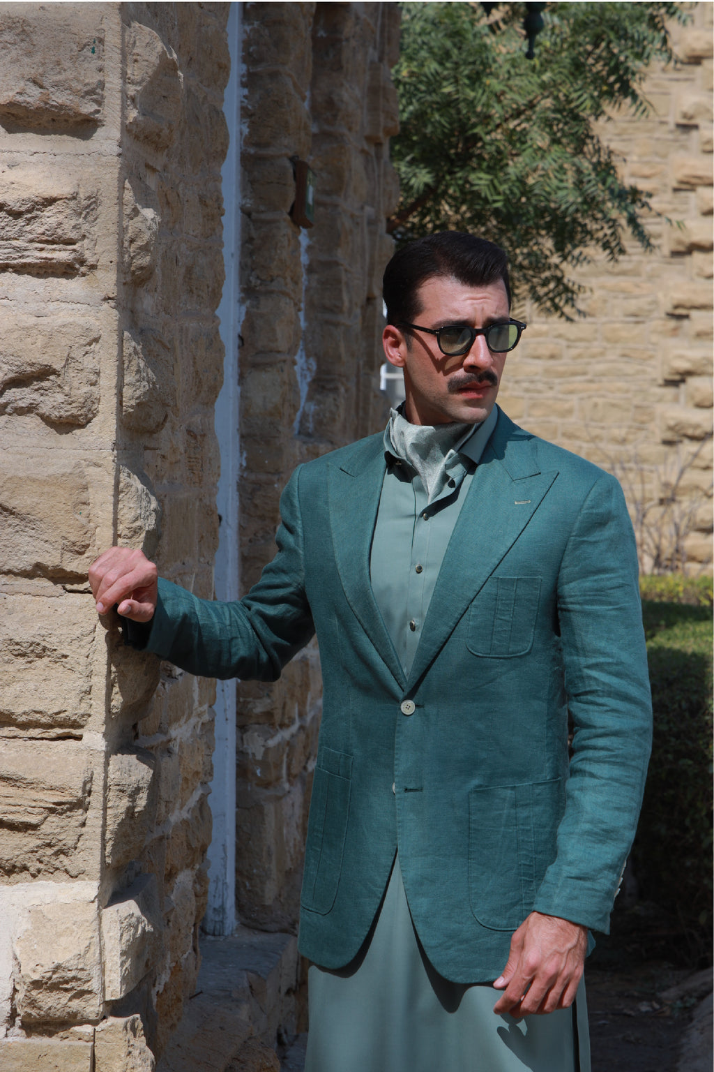 GREEN LINEN BLAZER Humayunalamgir