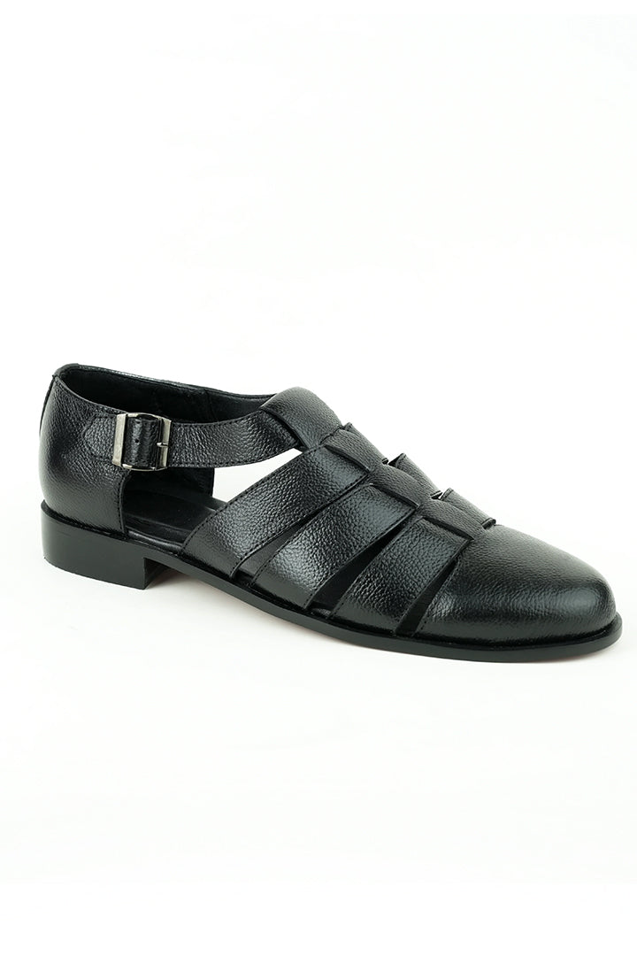 Jet Black Roman Strap Sandal SLIDES-SLIPONS Humayun Alamgir