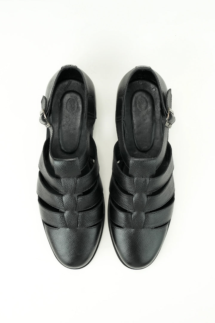 Jet Black Roman Strap Sandal SLIDES-SLIPONS Humayun Alamgir