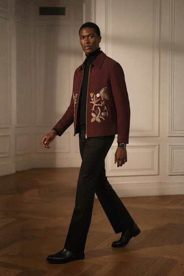 Embroidered Navy Maroon Velvet Zipper Jacket Winter Jackets Humayun Alamgir