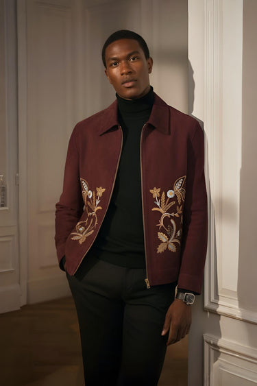 Embroidered Navy Maroon Velvet Zipper Jacket Winter Jackets Humayun Alamgir