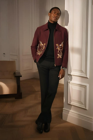 Embroidered Navy Maroon Velvet Zipper Jacket Winter Jackets Humayun Alamgir