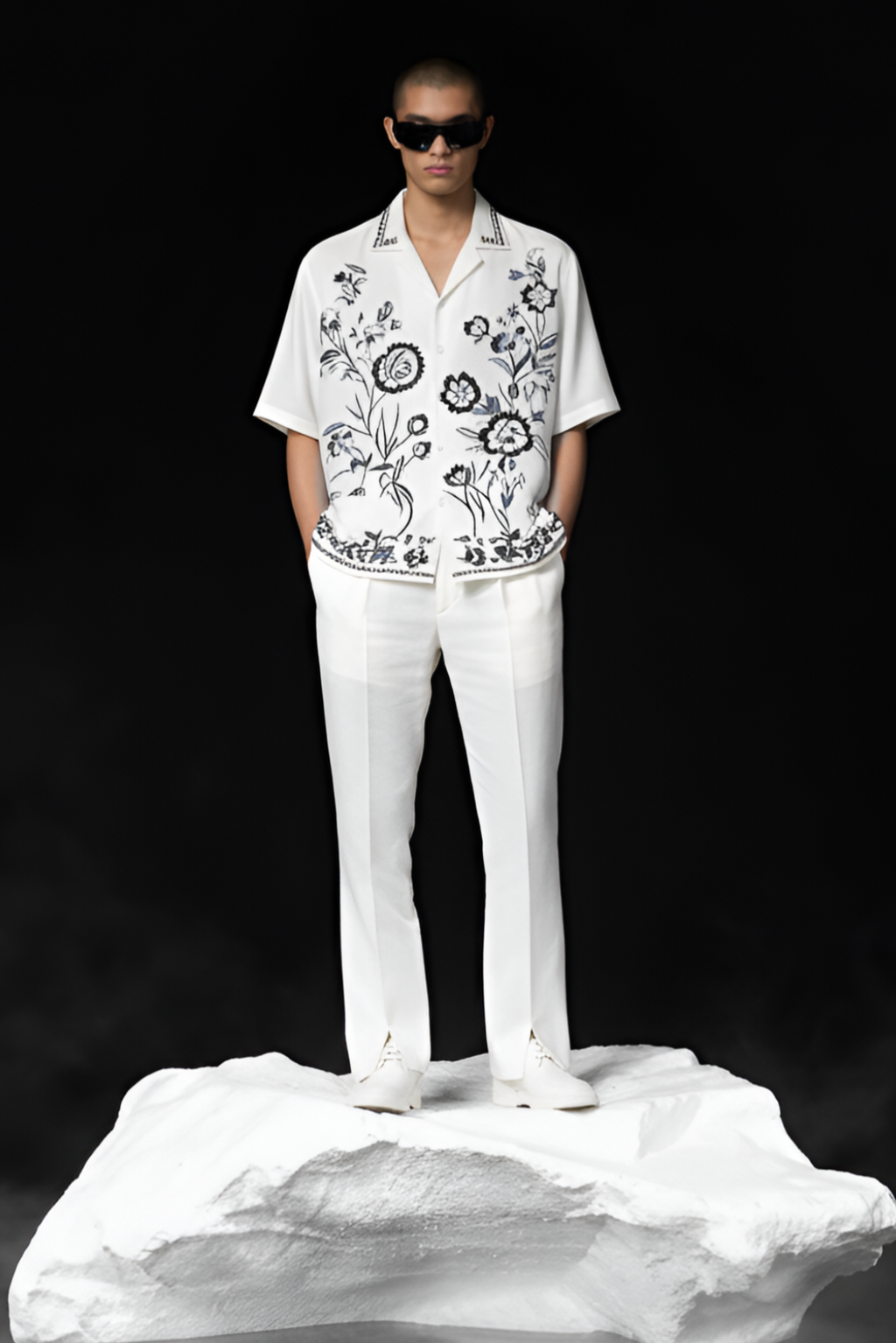 White Floral Embroidered Shirt Humayunalamgir