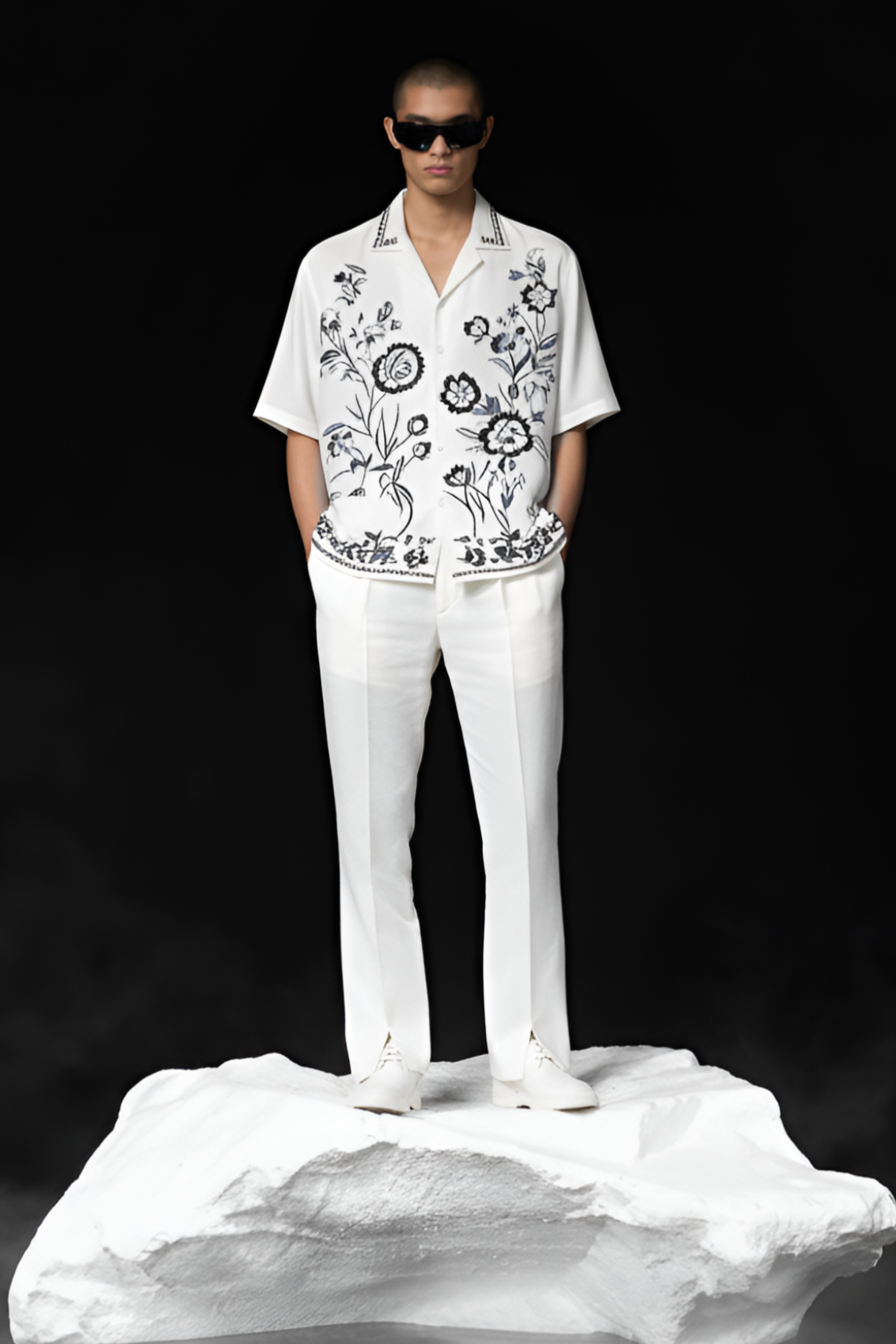 White Floral Embroidered Shirt Humayunalamgir