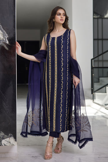 Beige on Blue Humayunalamgir XS 3 Piece